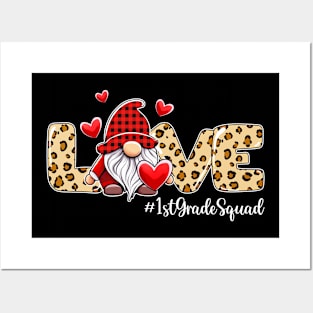 Love 1st Grade Squad Gnome Valentine Gnome Teacher Leopard Posters and Art